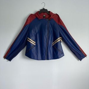 Torrid Captain Marvel Faux Leather Moto Jacket. Blue/Red Size 3.